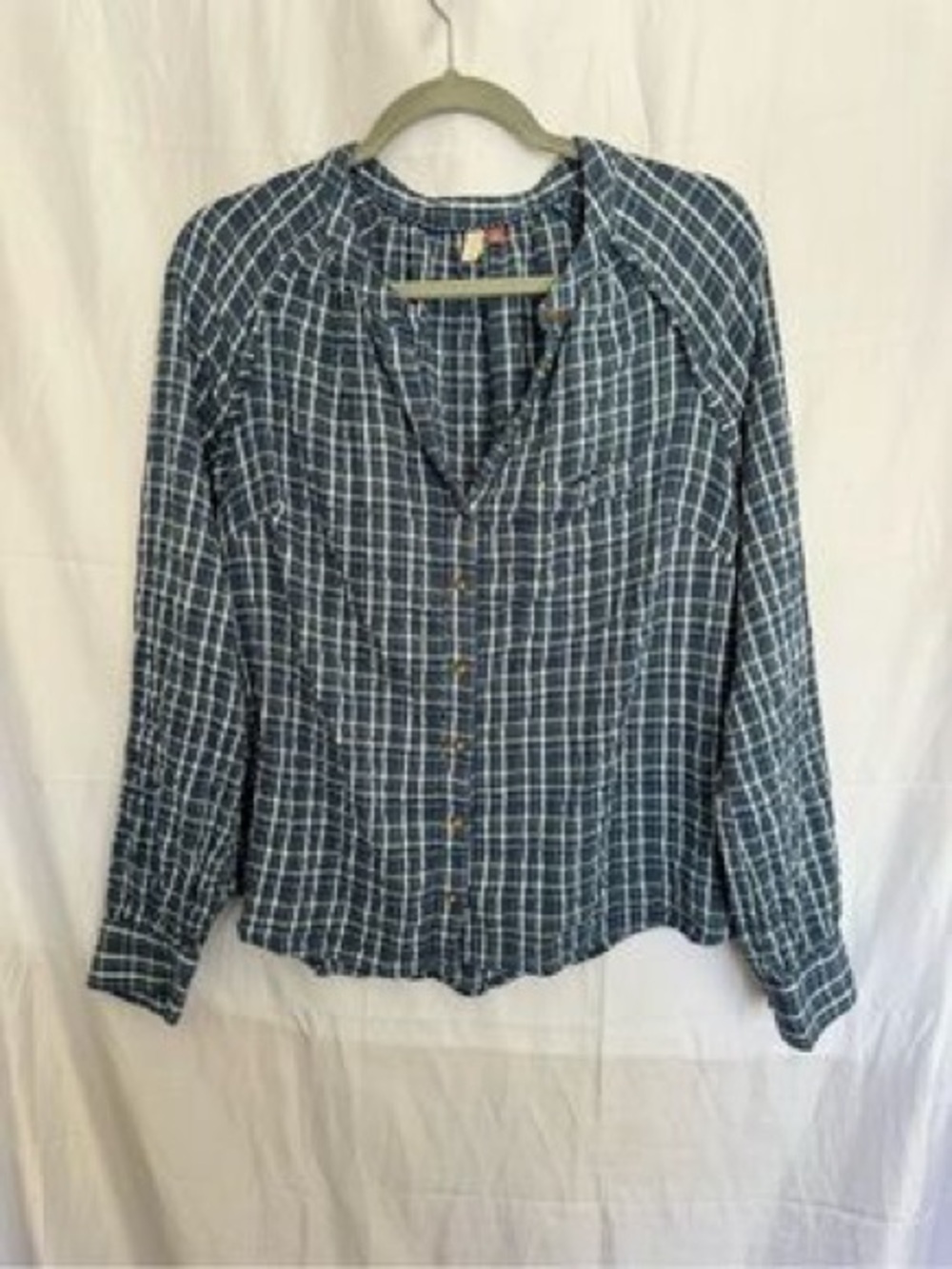 Pilcro Anthropologie Breezy Button Down Blue Plaid - S